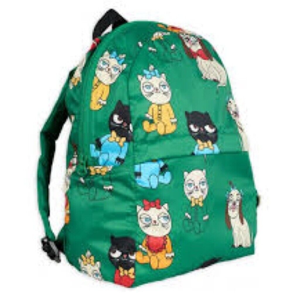 Mini Rodini Green and Red Backpack with Playful Dog Print